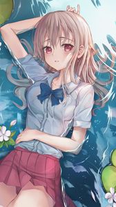 Preview wallpaper girl, pond, water, wet, anime