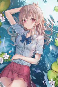 Preview wallpaper girl, pond, water, wet, anime