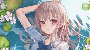 Preview wallpaper girl, pond, water, wet, anime