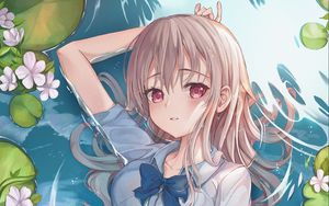 Preview wallpaper girl, pond, water, wet, anime