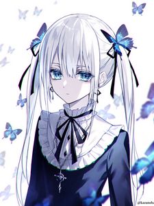 Preview wallpaper girl, ponytails, butterflies, anime