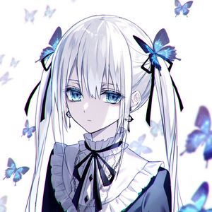 Preview wallpaper girl, ponytails, butterflies, anime