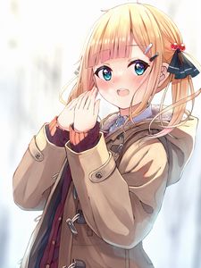 Preview wallpaper girl, ponytails, jacket, anime