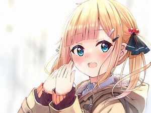 Preview wallpaper girl, ponytails, jacket, anime