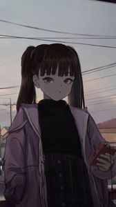 Preview wallpaper girl, ponytails, jacket, twilight, anime