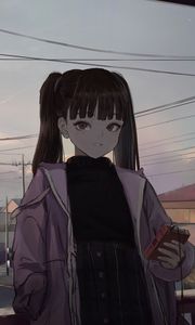 Preview wallpaper girl, ponytails, jacket, twilight, anime