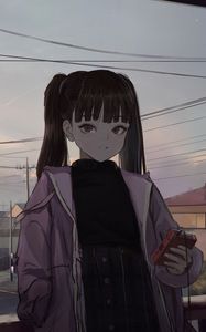 Preview wallpaper girl, ponytails, jacket, twilight, anime