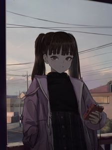 Preview wallpaper girl, ponytails, jacket, twilight, anime