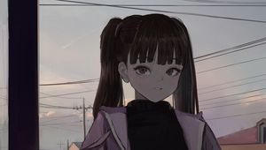 Preview wallpaper girl, ponytails, jacket, twilight, anime