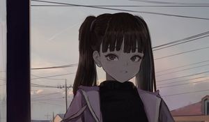 Preview wallpaper girl, ponytails, jacket, twilight, anime