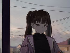 Preview wallpaper girl, ponytails, jacket, twilight, anime