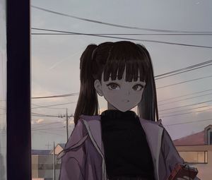 Preview wallpaper girl, ponytails, jacket, twilight, anime