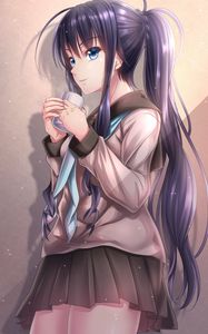 Preview wallpaper girl, ponytails, mug, anime, art