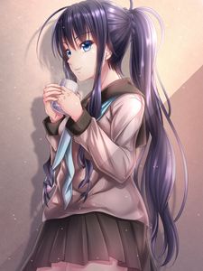 Preview wallpaper girl, ponytails, mug, anime, art