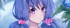 Preview wallpaper girl, ponytails, rain, drops, anime