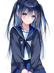 Preview wallpaper girl, ponytails, sailor suit, anime, art, blue