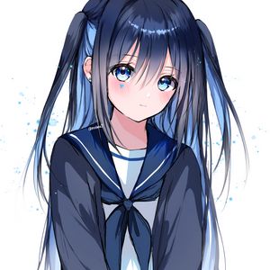Preview wallpaper girl, ponytails, sailor suit, anime, art, blue