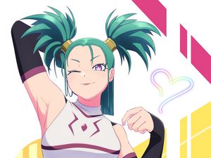 Preview wallpaper girl, ponytails, smile, anime, art, cartoon