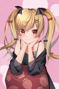 Preview wallpaper girl, ponytails, smile, anime, art, pink