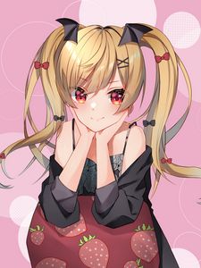 Preview wallpaper girl, ponytails, smile, anime, art, pink