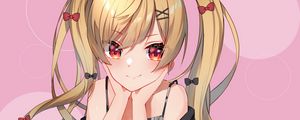 Preview wallpaper girl, ponytails, smile, anime, art, pink