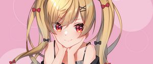 Preview wallpaper girl, ponytails, smile, anime, art, pink