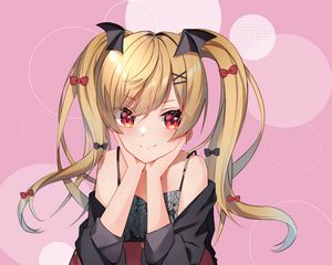 Preview wallpaper girl, ponytails, smile, anime, art, pink