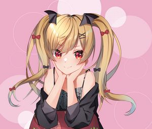 Preview wallpaper girl, ponytails, smile, anime, art, pink