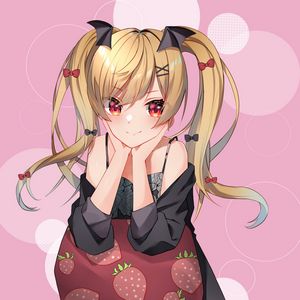 Preview wallpaper girl, ponytails, smile, anime, art, pink