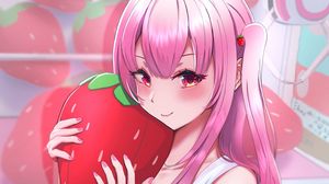 Preview wallpaper girl, ponytails, strawberry, anime