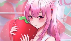 Preview wallpaper girl, ponytails, strawberry, anime