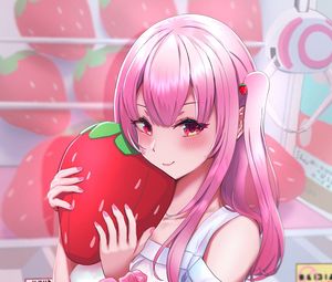 Preview wallpaper girl, ponytails, strawberry, anime