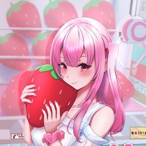 Preview wallpaper girl, ponytails, strawberry, anime