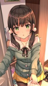 Preview wallpaper girl, ponytails, sweater, anime
