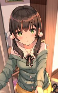 Preview wallpaper girl, ponytails, sweater, anime