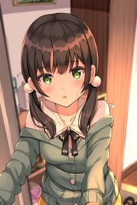 Preview wallpaper girl, ponytails, sweater, anime