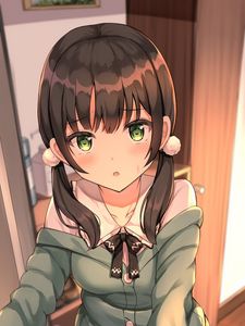 Preview wallpaper girl, ponytails, sweater, anime