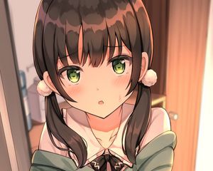 Preview wallpaper girl, ponytails, sweater, anime