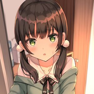 Preview wallpaper girl, ponytails, sweater, anime