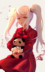 Preview wallpaper girl, ponytails, toy, panda, anime, art