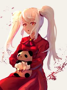 Preview wallpaper girl, ponytails, toy, panda, anime, art