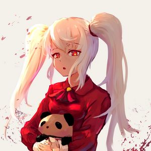 Preview wallpaper girl, ponytails, toy, panda, anime, art
