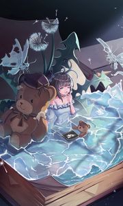 Preview wallpaper girl, pool, book, fantasy, anime, art