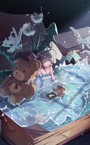 Preview wallpaper girl, pool, book, fantasy, anime, art