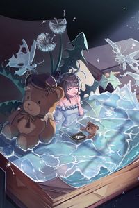 Preview wallpaper girl, pool, book, fantasy, anime, art