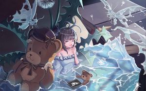Preview wallpaper girl, pool, book, fantasy, anime, art