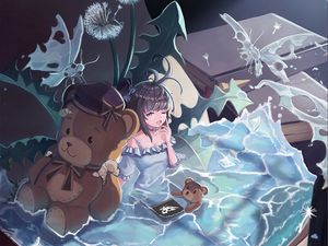 Preview wallpaper girl, pool, book, fantasy, anime, art