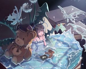 Preview wallpaper girl, pool, book, fantasy, anime, art