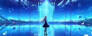 Preview wallpaper girl, portal, reflection, glow, blue, anime