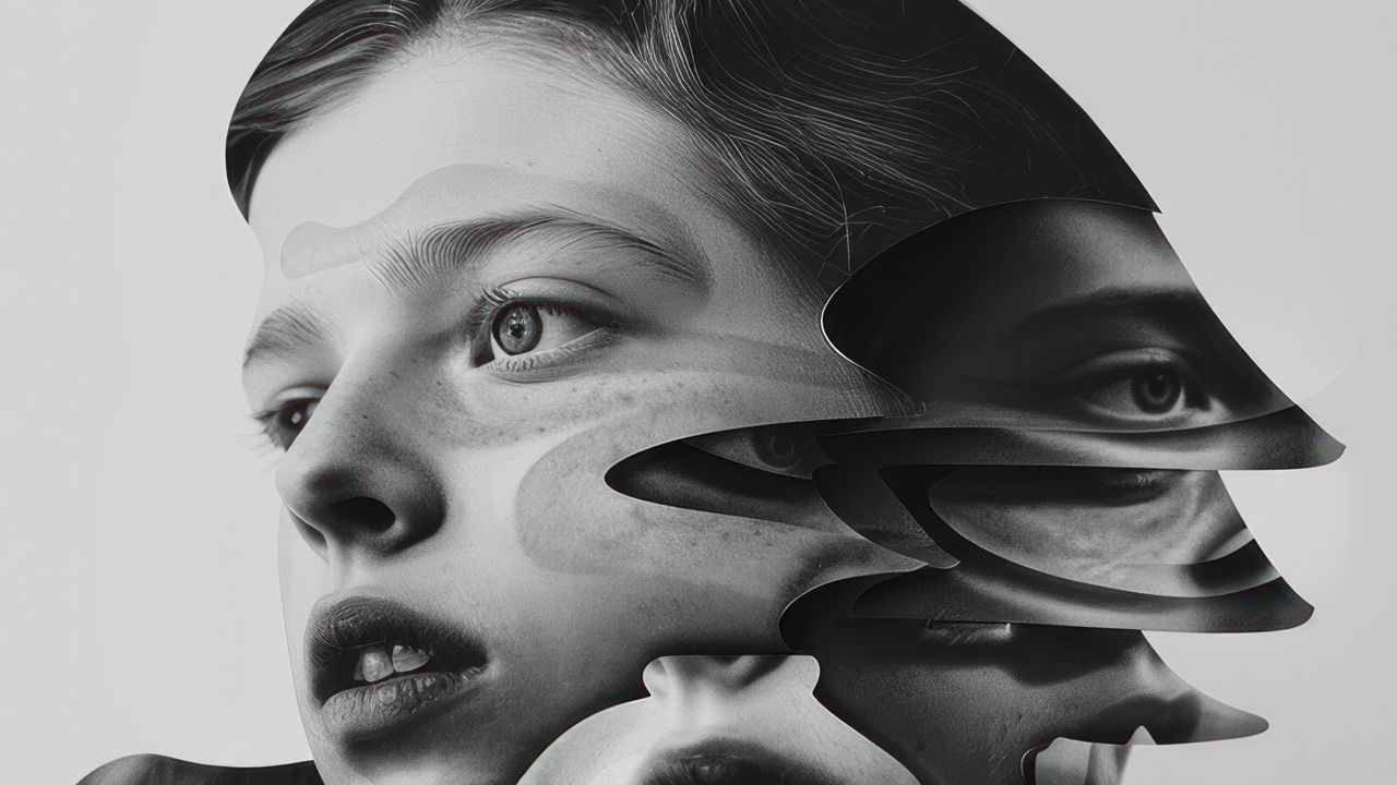 Wallpaper girl, portrait, distortion, black and white